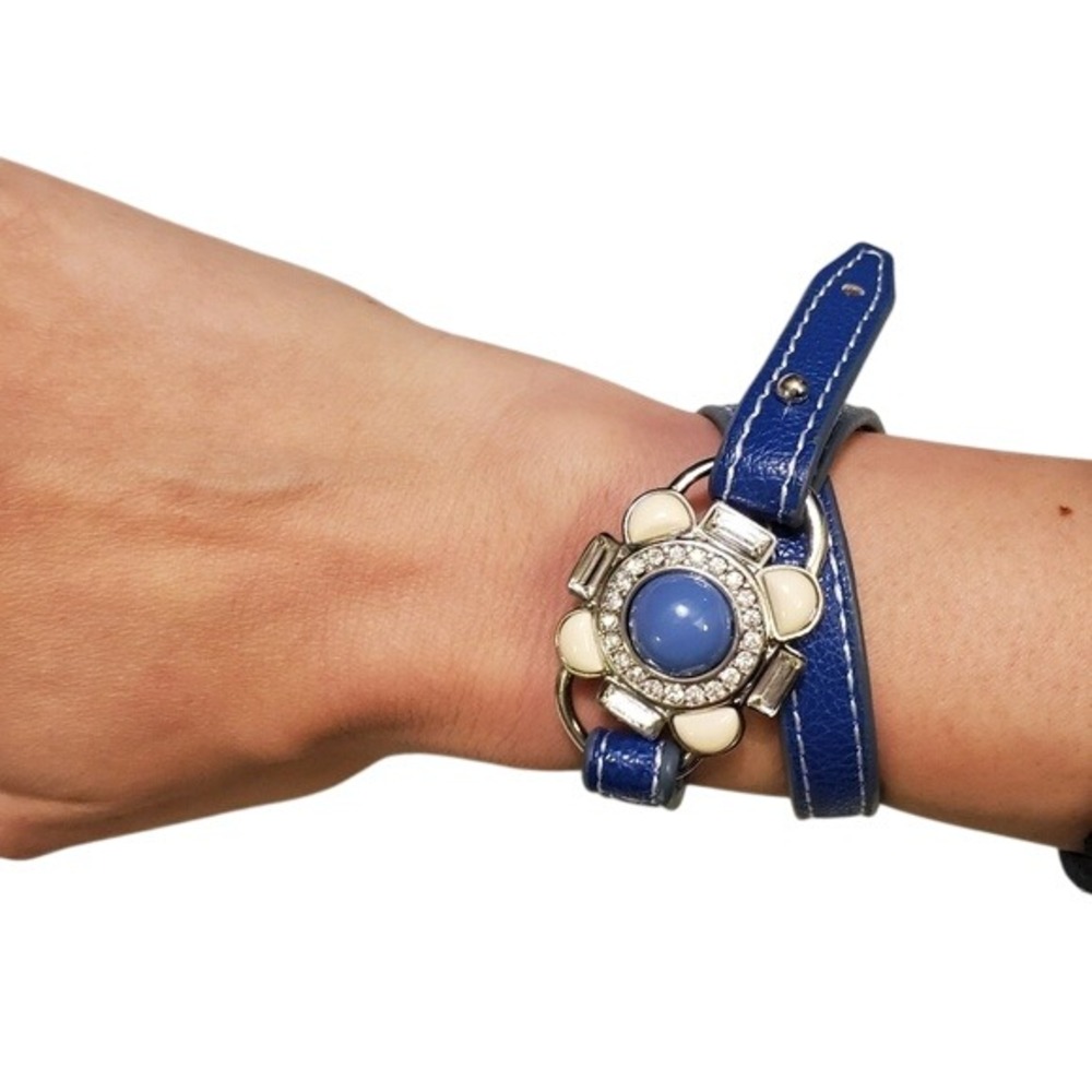 Lia Sophia Under Wraps Floral Lapis Faux Genuine Leather Double Wrap Bracelet OS